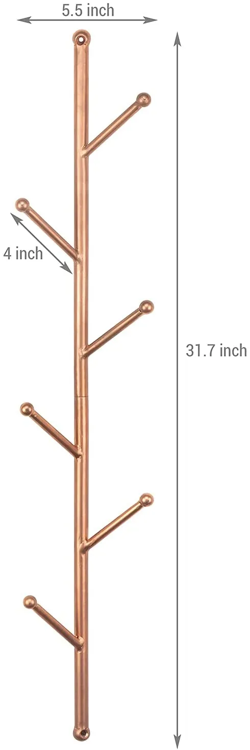 6-Hook Copper Tone Metal Branch Style Wall Mounted Vertical Coat Tree Rack