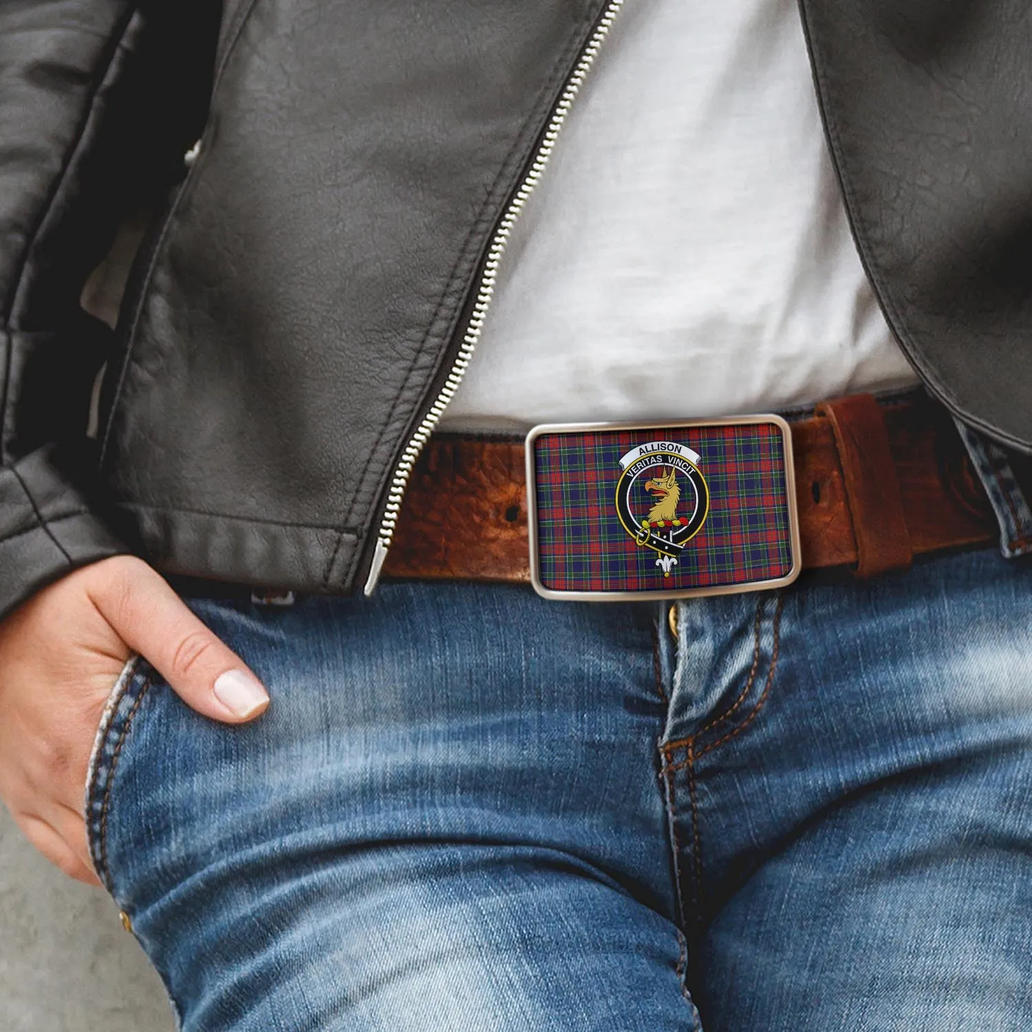 Allison Red Tartan Belt Buckles with Family Crest