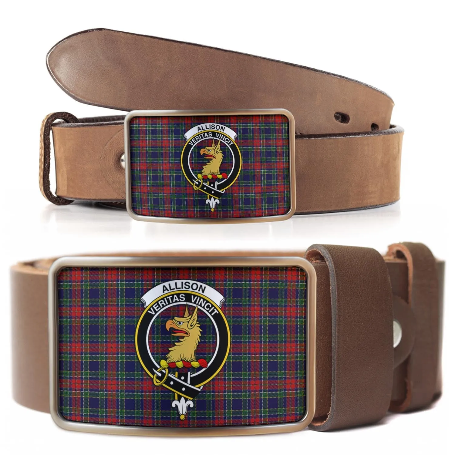 Allison Red Tartan Belt Buckles with Family Crest