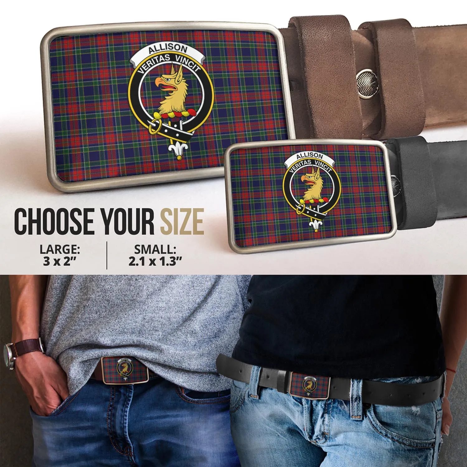 Allison Red Tartan Belt Buckles with Family Crest