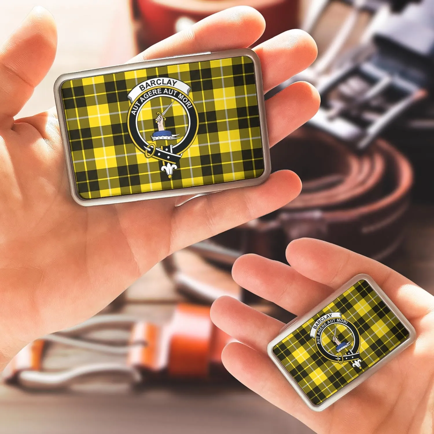 Barclay Dress Modern Tartan Belt Buckles with Family Crest