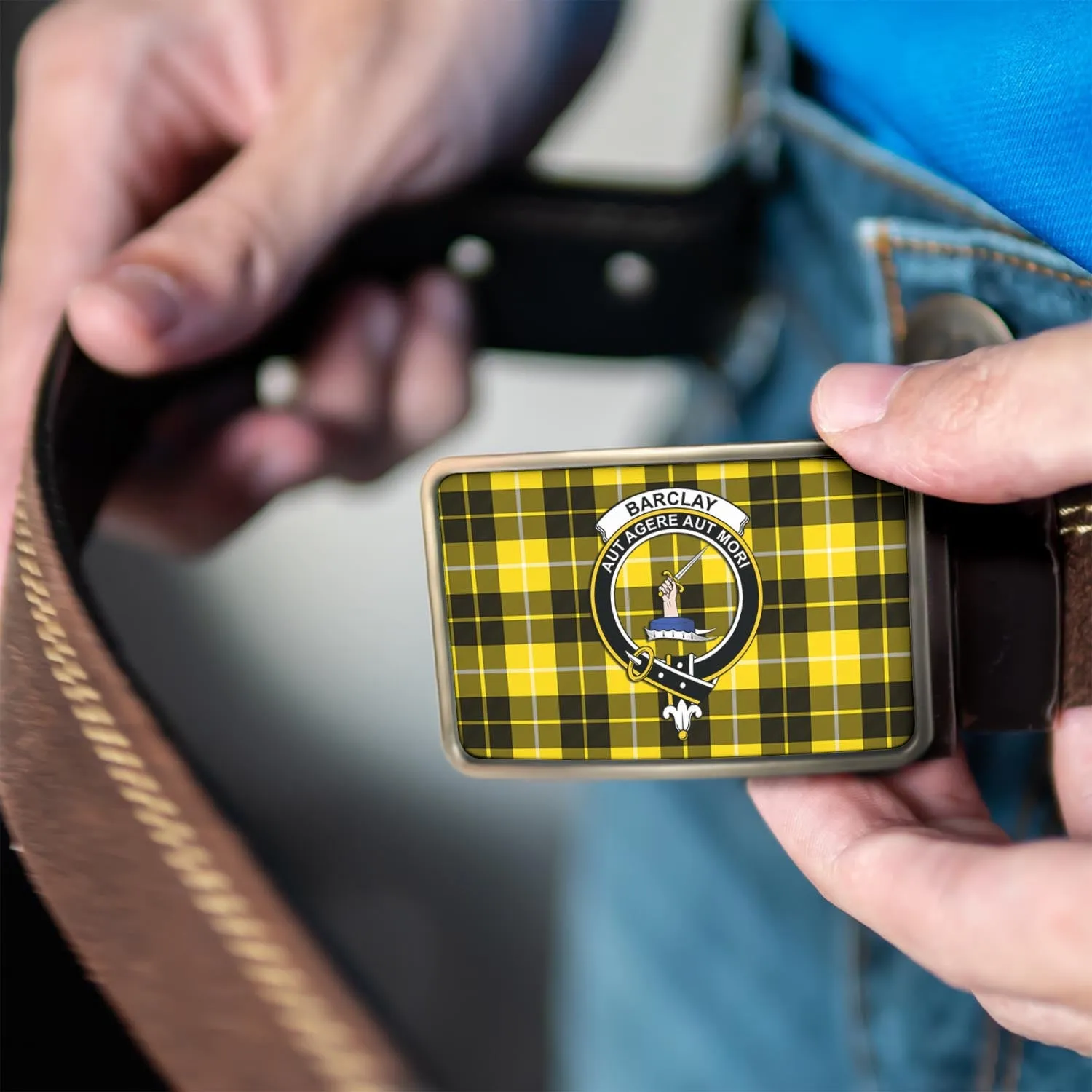 Barclay Dress Modern Tartan Belt Buckles with Family Crest