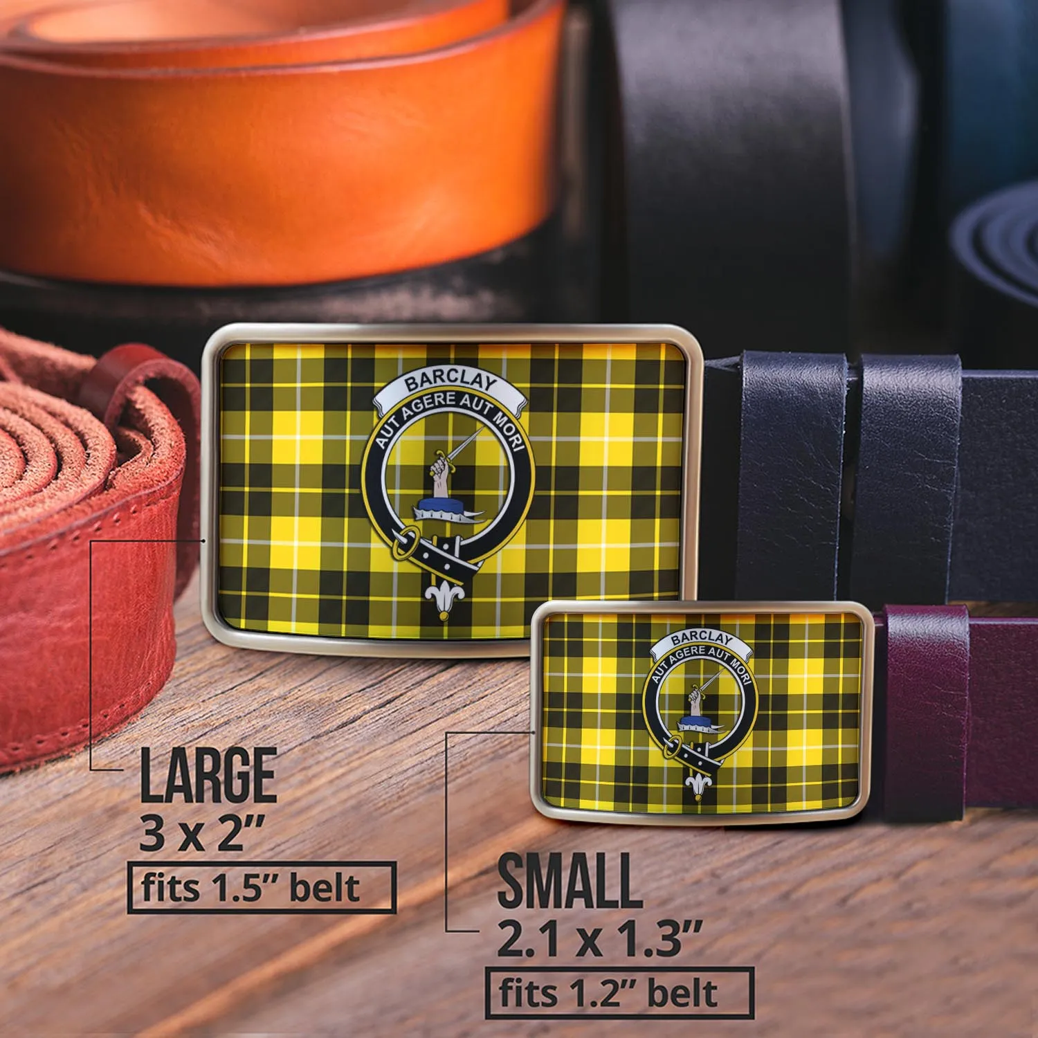 Barclay Dress Modern Tartan Belt Buckles with Family Crest