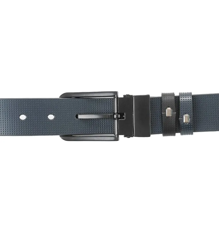 Black Modern Pin Buckle Reversible Top Grain Leather Belt - Black Blue