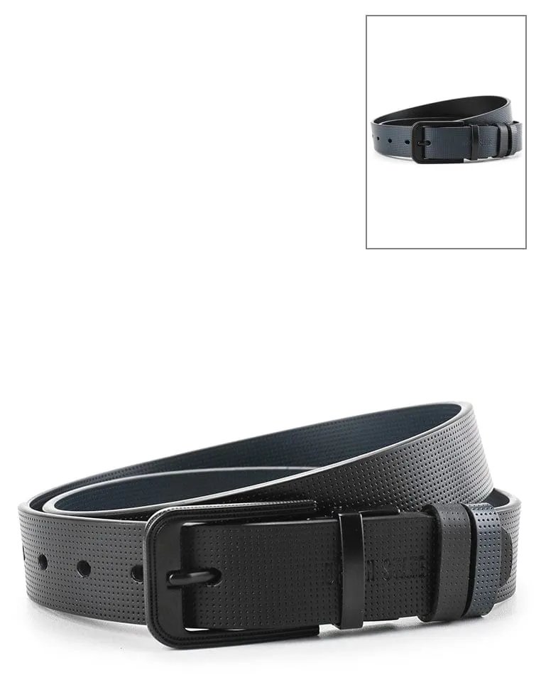 Black Modern Pin Buckle Reversible Top Grain Leather Belt - Black Blue