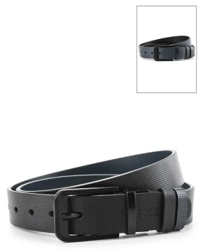 Black Modern Pin Buckle Reversible Top Grain Leather Belt - Black Blue