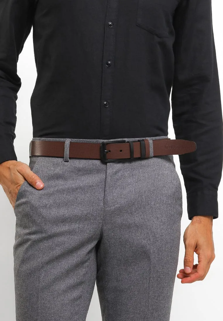 Black Modern Pin Buckle Reversible Top Grain Leather Belt - Black Brown