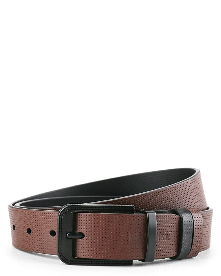 Black Modern Pin Buckle Reversible Top Grain Leather Belt - Black Brown