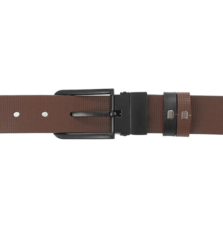 Black Modern Pin Buckle Reversible Top Grain Leather Belt - Black Brown