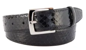 Black Snakeskin Belt, Signature Buckle (Shiny Silver)