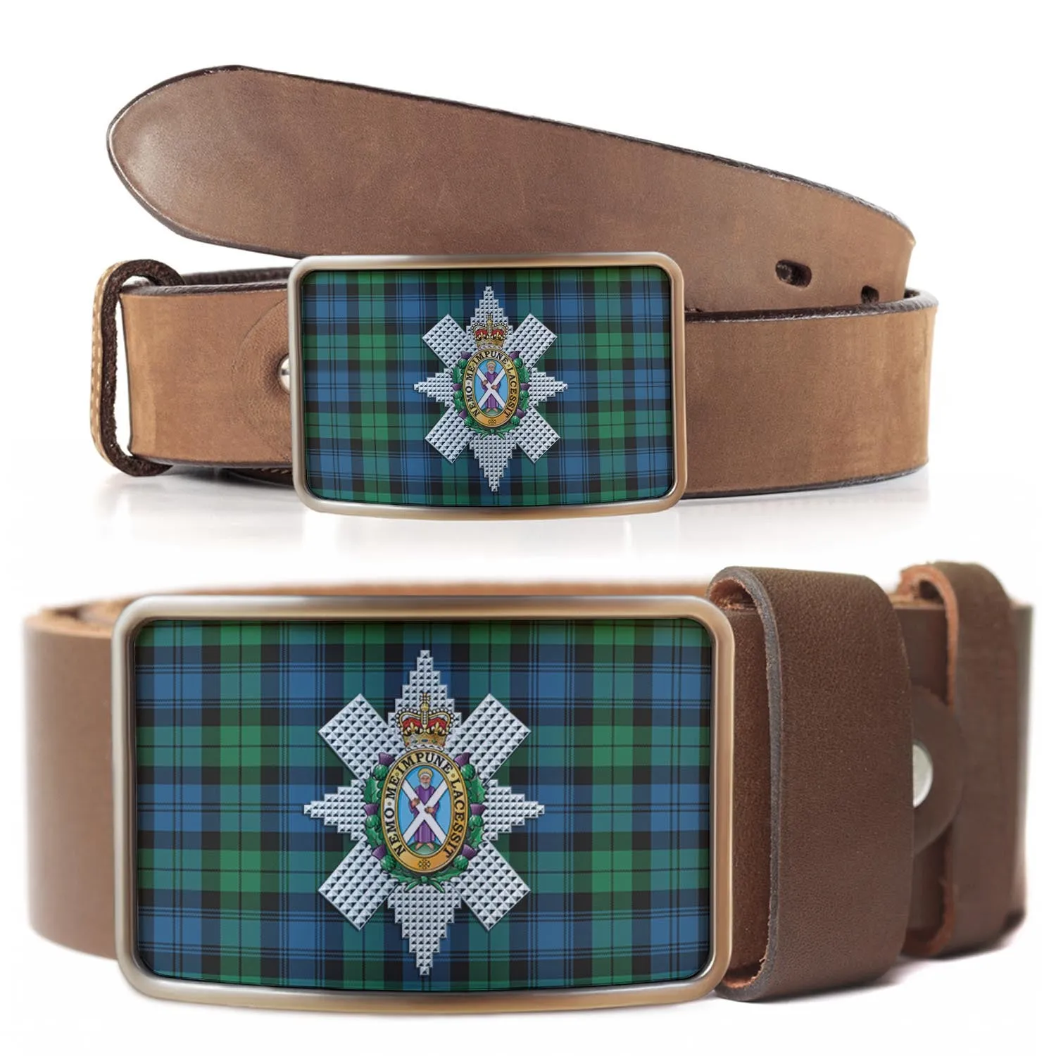 Black Watch Ancient Tartan Belt Buckles with Family Crest