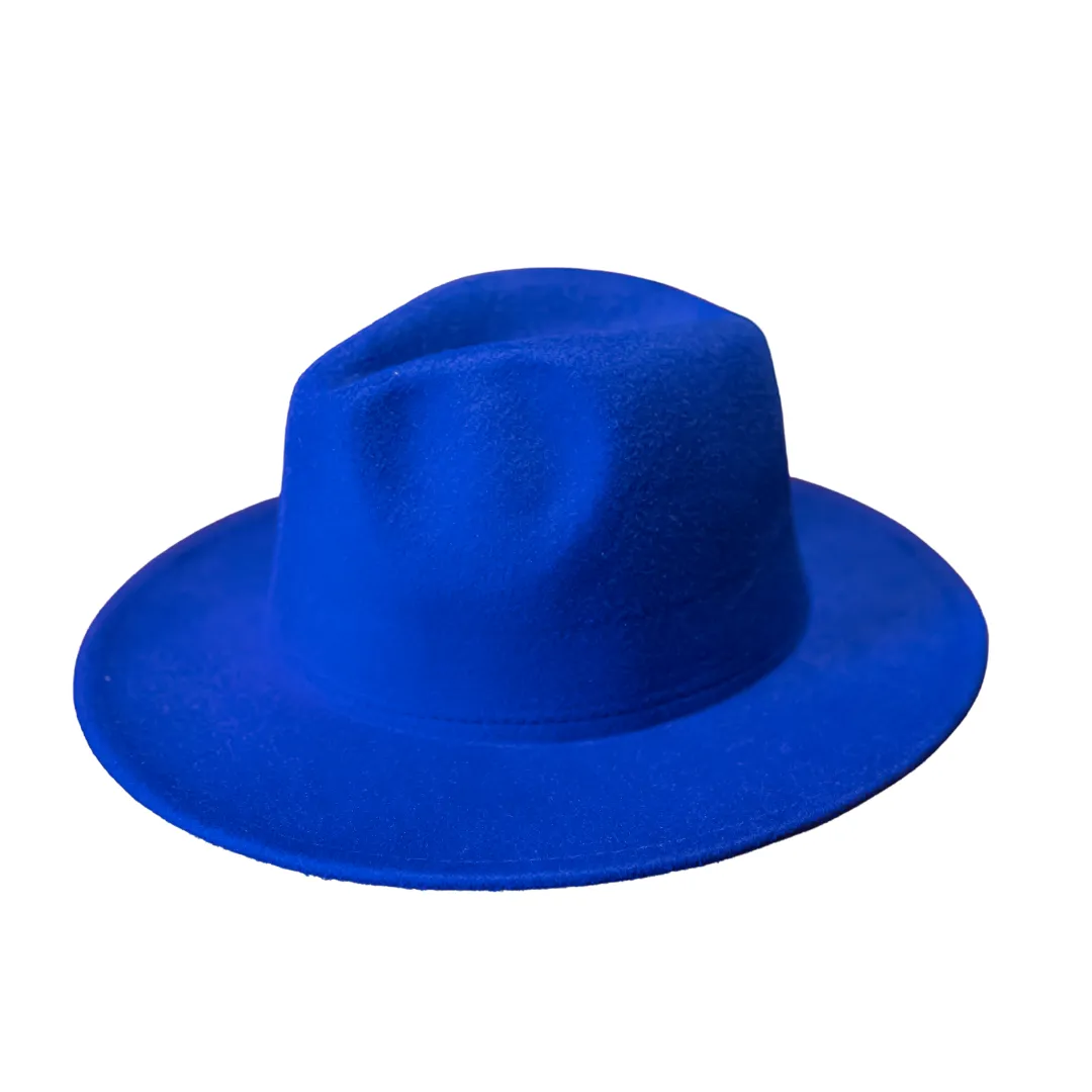 Blue Fedora Hat With Yellow Lining