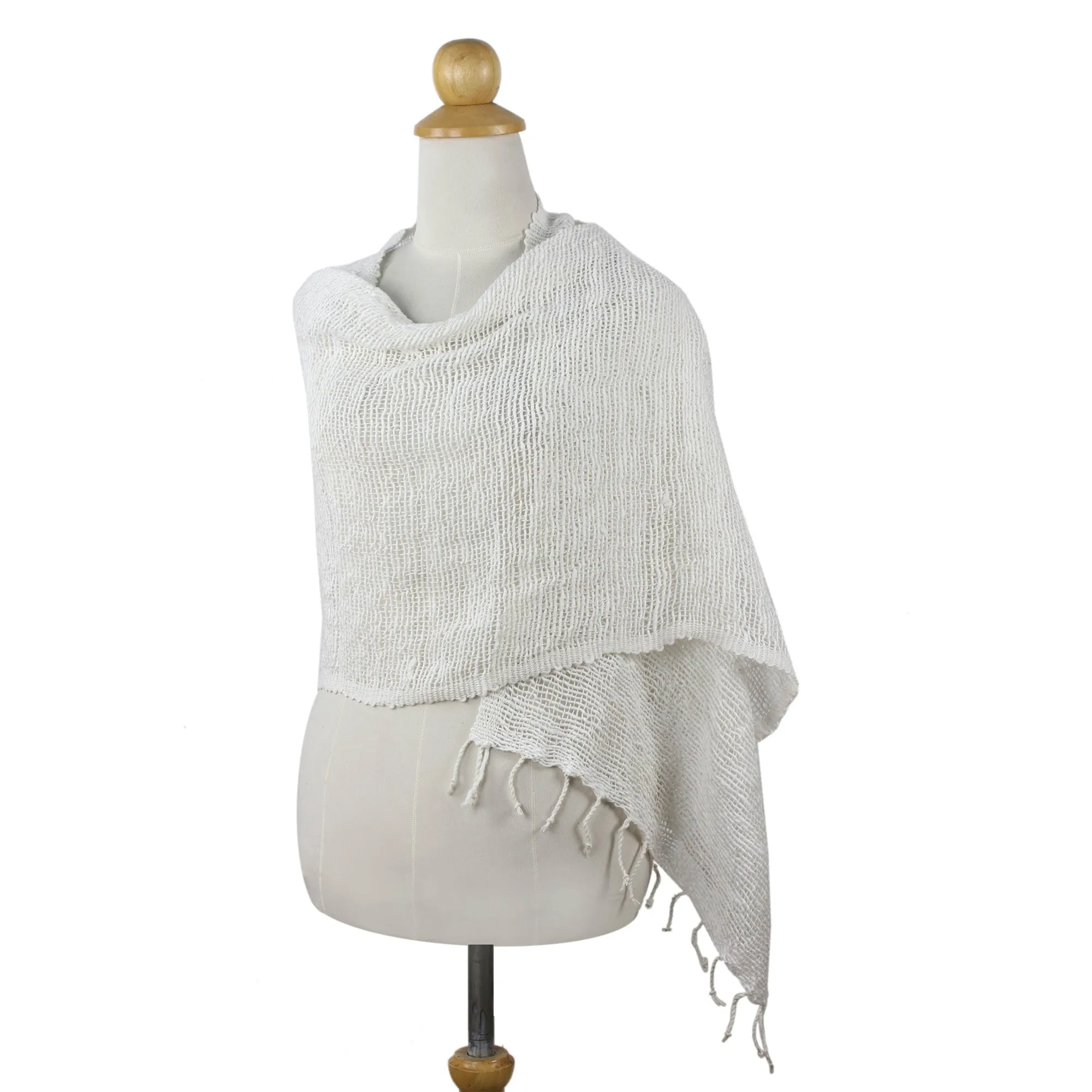 Breezy White Cotton Shawl