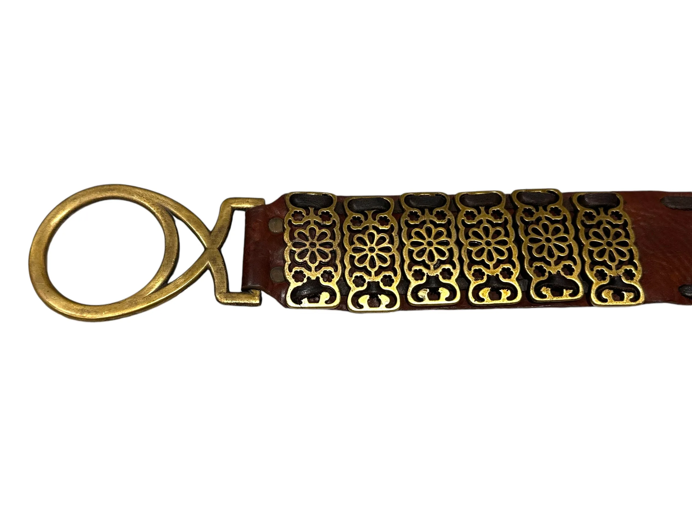 Brown Leather Belt with Gold Hardware