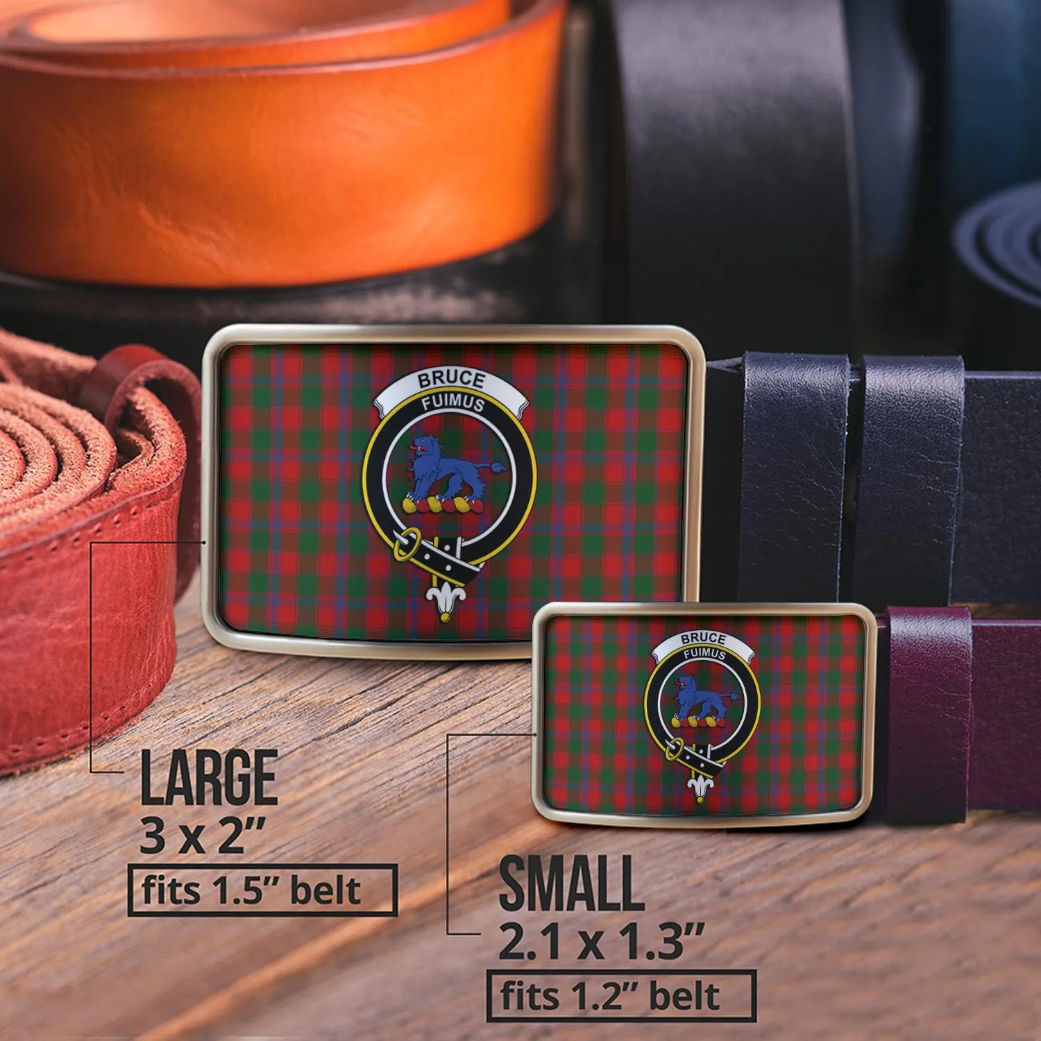 Bruce Old Tartan Belt Buckles with Family Crest