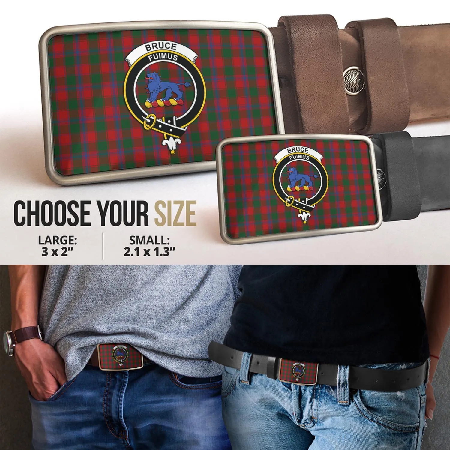 Bruce Old Tartan Belt Buckles with Family Crest