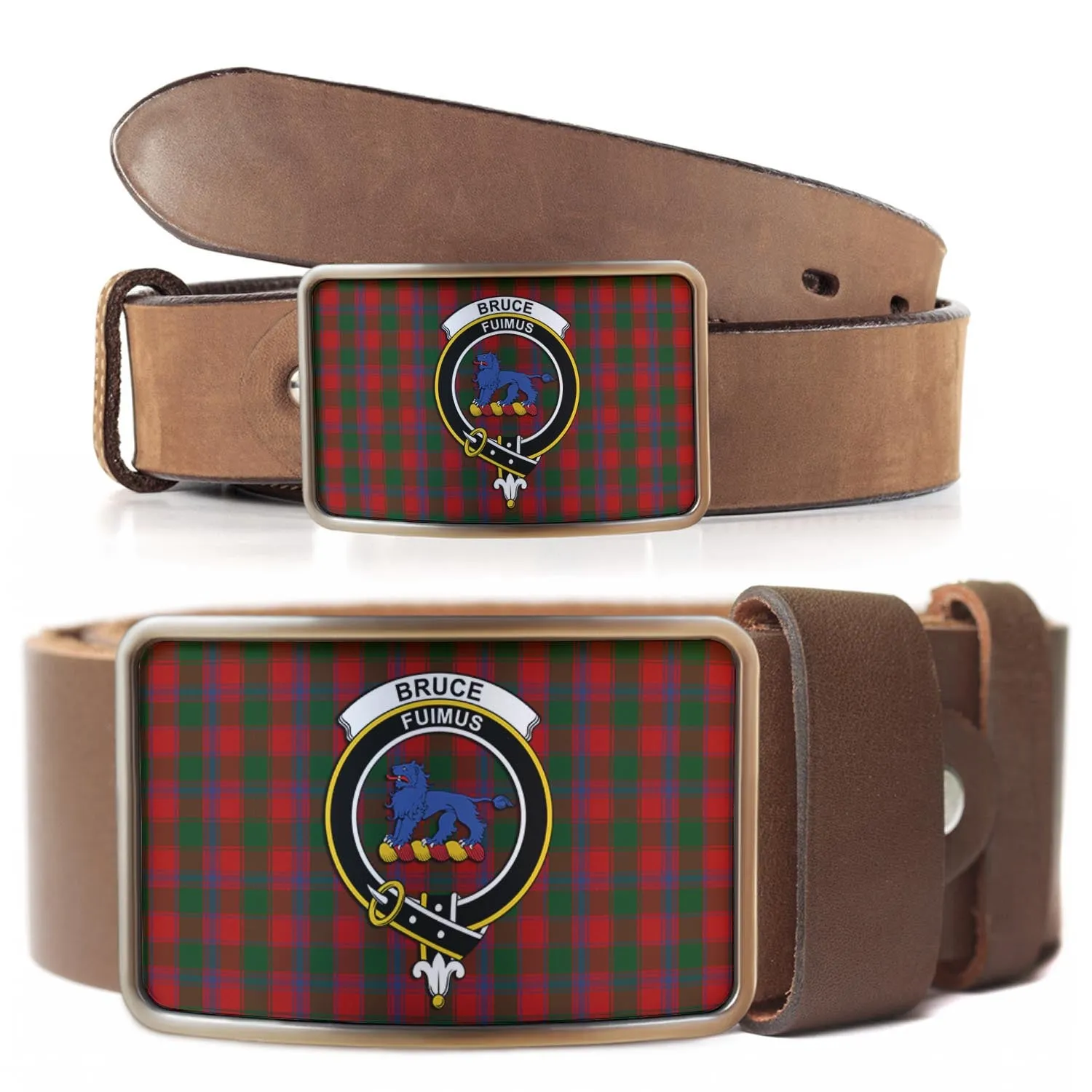 Bruce Old Tartan Belt Buckles with Family Crest