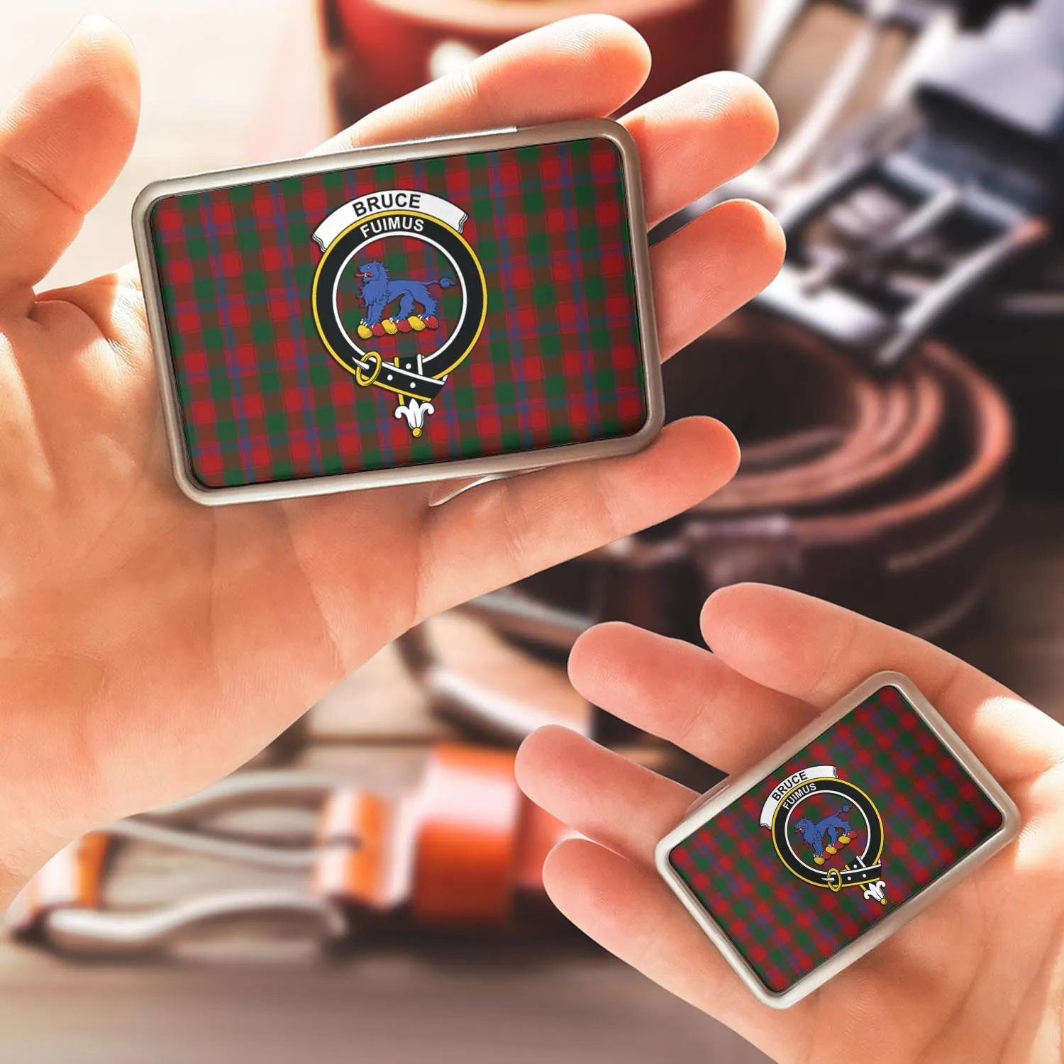 Bruce Old Tartan Belt Buckles with Family Crest