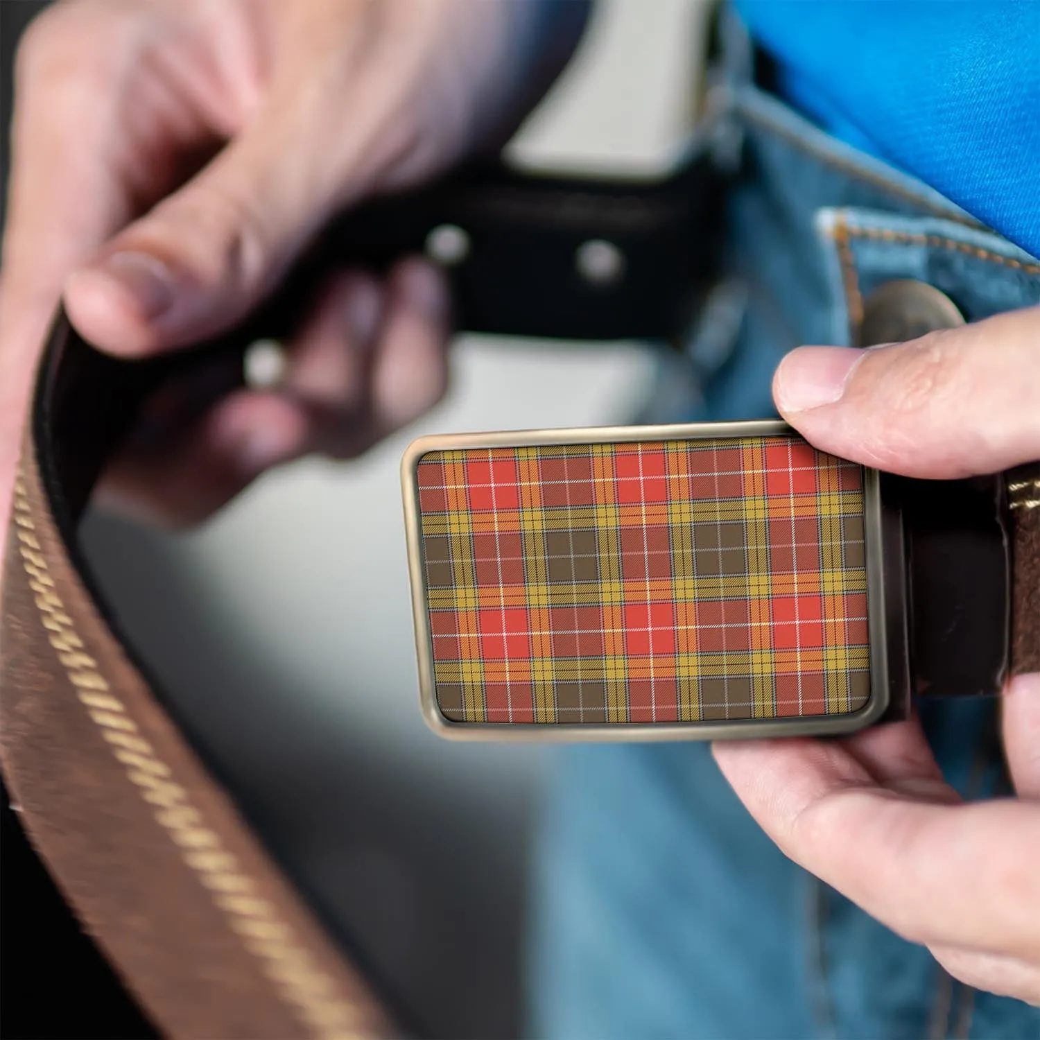 Buchanan Old Set Weathered Tartan Belt Buckles