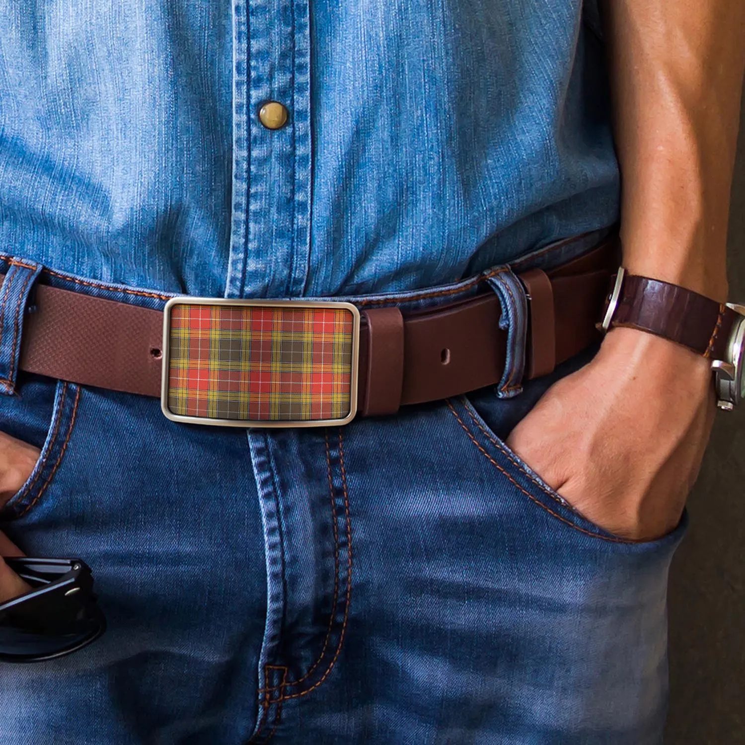 Buchanan Old Set Weathered Tartan Belt Buckles