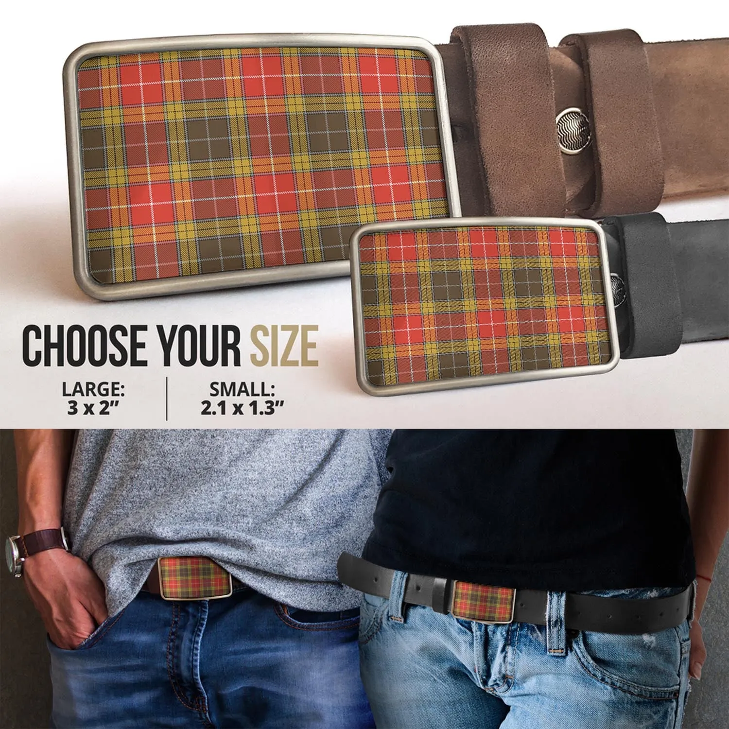 Buchanan Old Set Weathered Tartan Belt Buckles