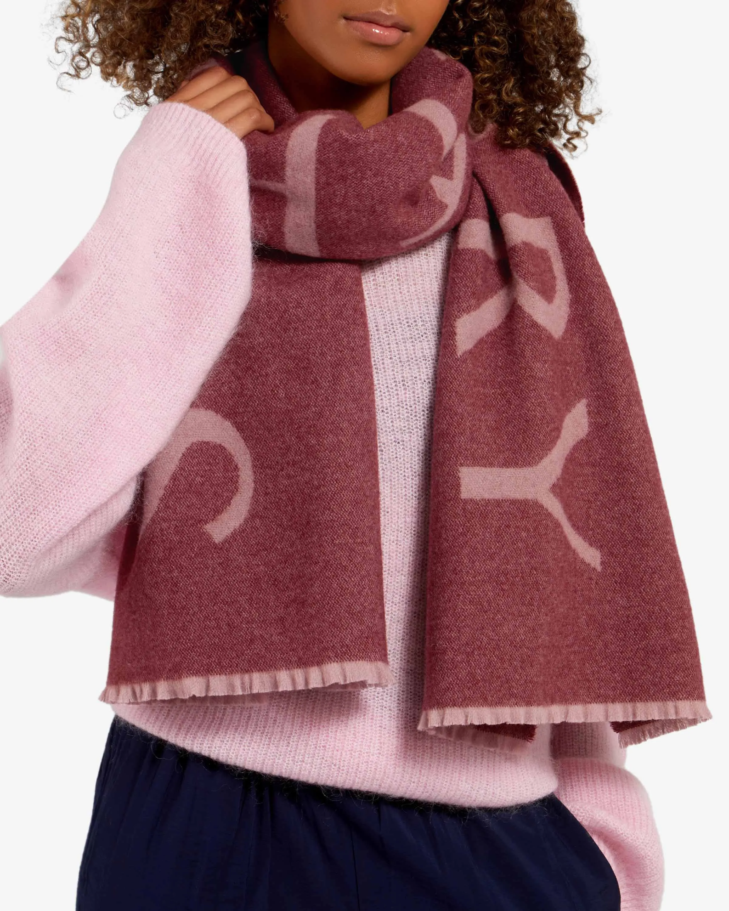 Cashmere Wool Logo Scarf - Wine/Caledonian