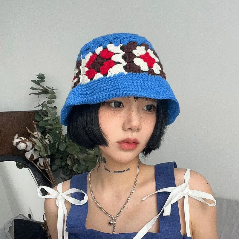 Chic and Vibrant Flower Design Handmade Crochet Bucket Hats