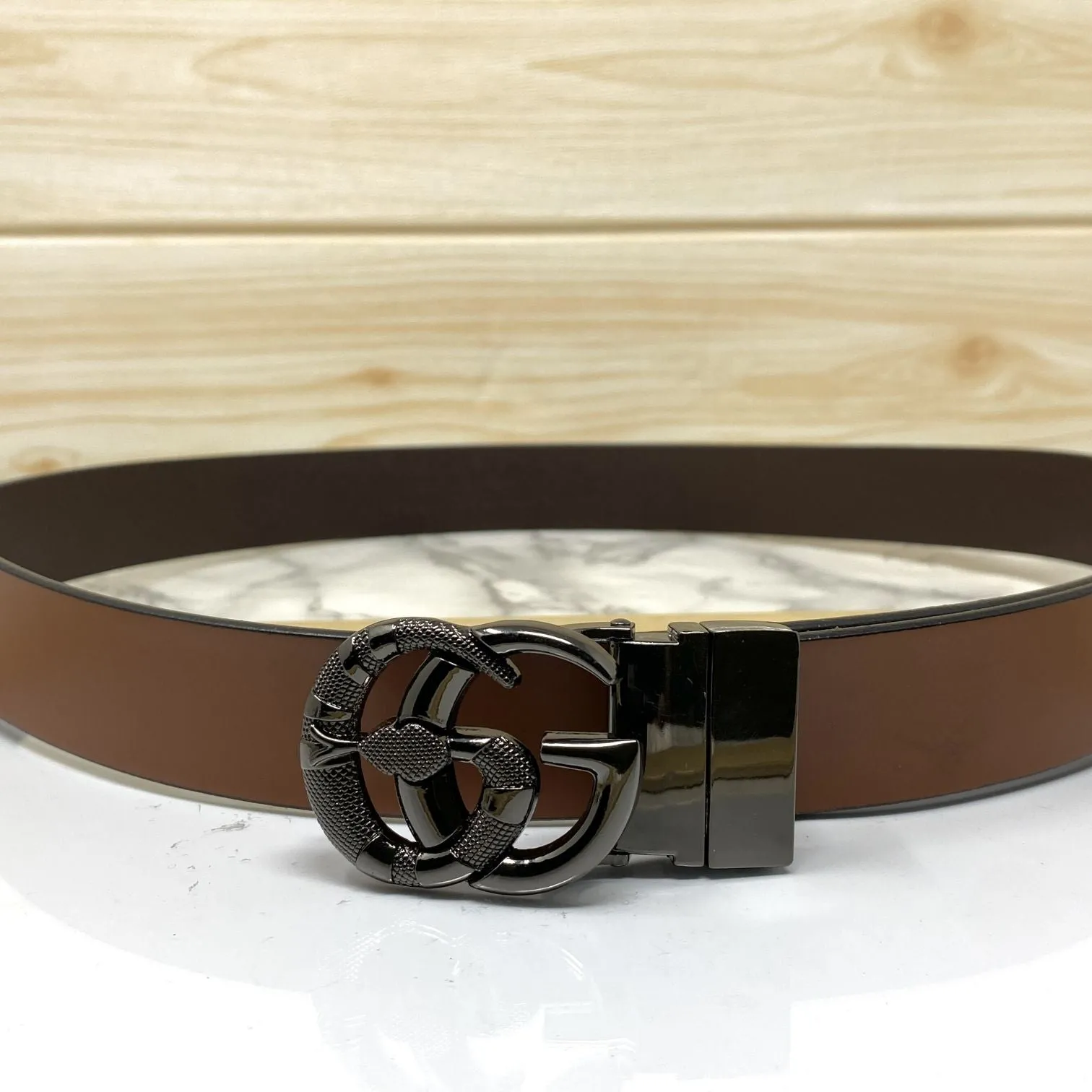 Classy Round Snake Design Leather Strap Belt-JoansParamount