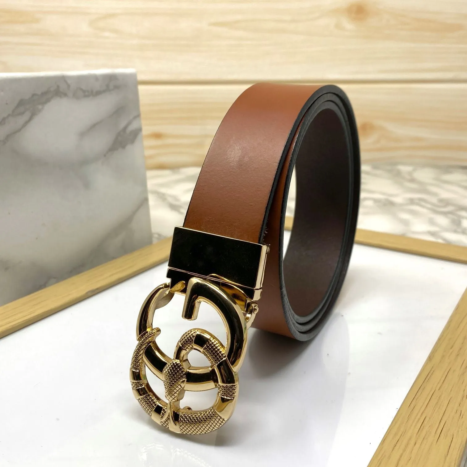 Classy Round Snake Design Leather Strap Belt-JoansParamount