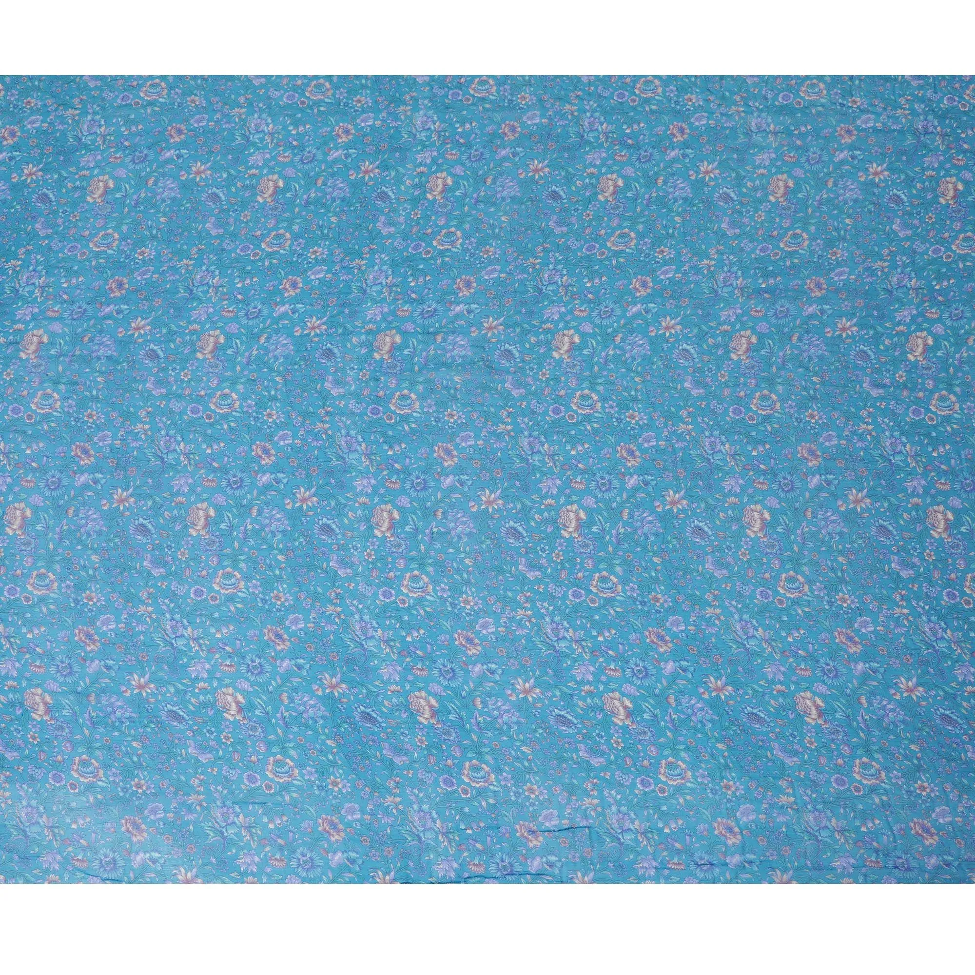 Cornflower Serenade Pure Wrinkle Silk Chiffon Fabric - Delicate Print, 110cm Width - Purchase Online by the Meter-D18047