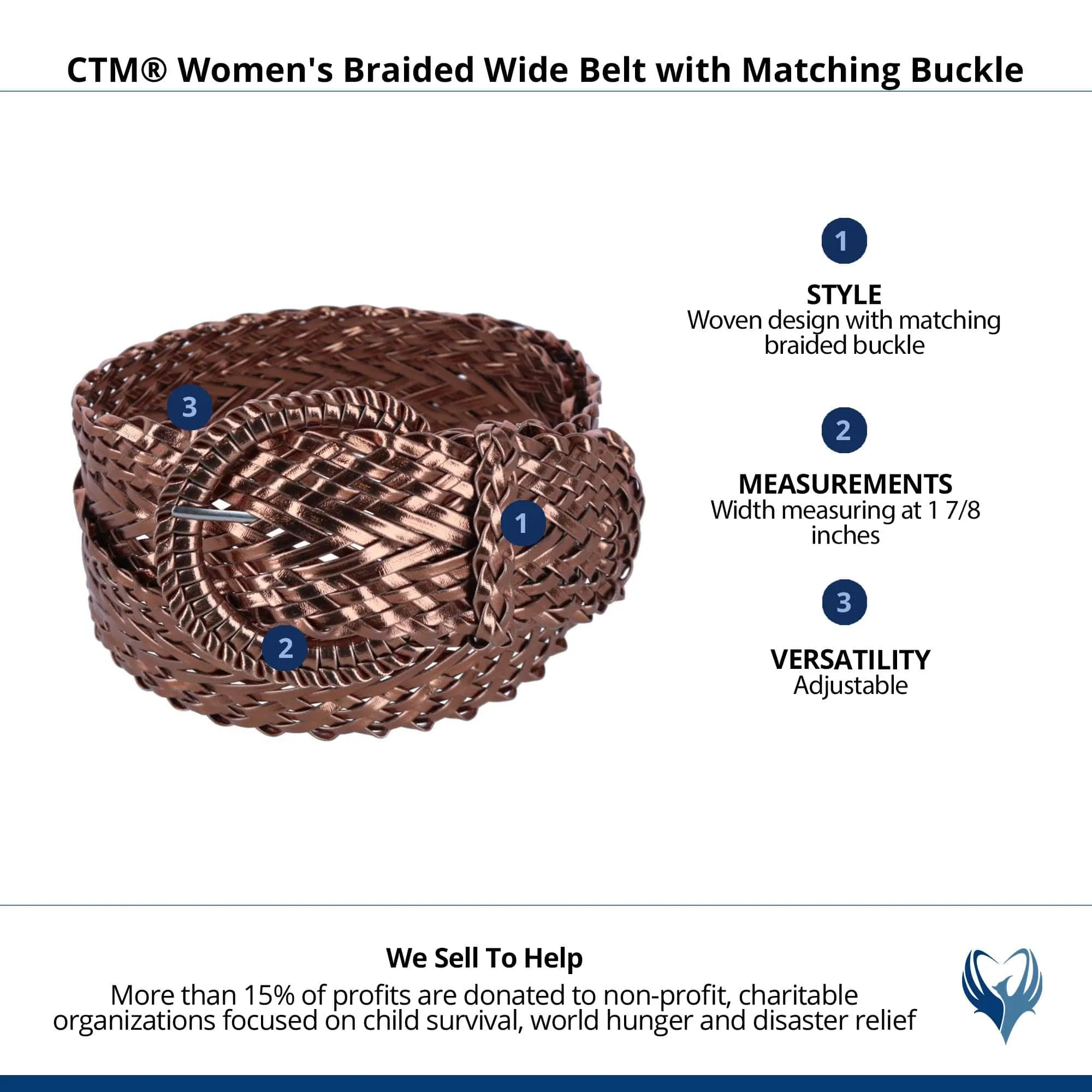 CTM® Women's Braided Wide Belt with Matching Buckle