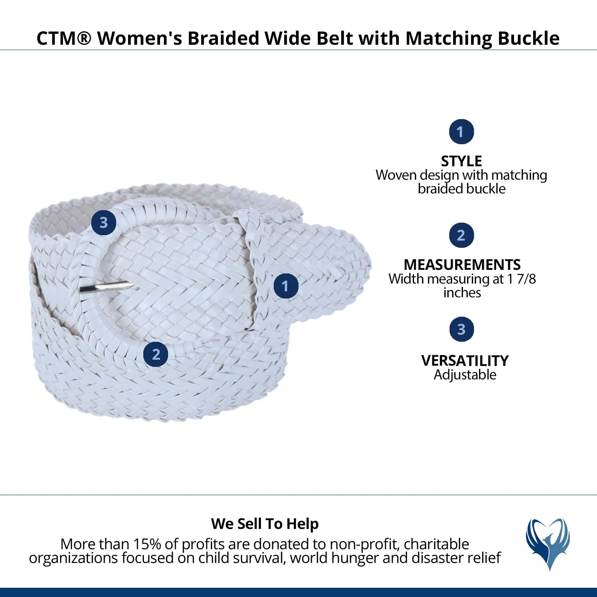 CTM® Women's Braided Wide Belt with Matching Buckle