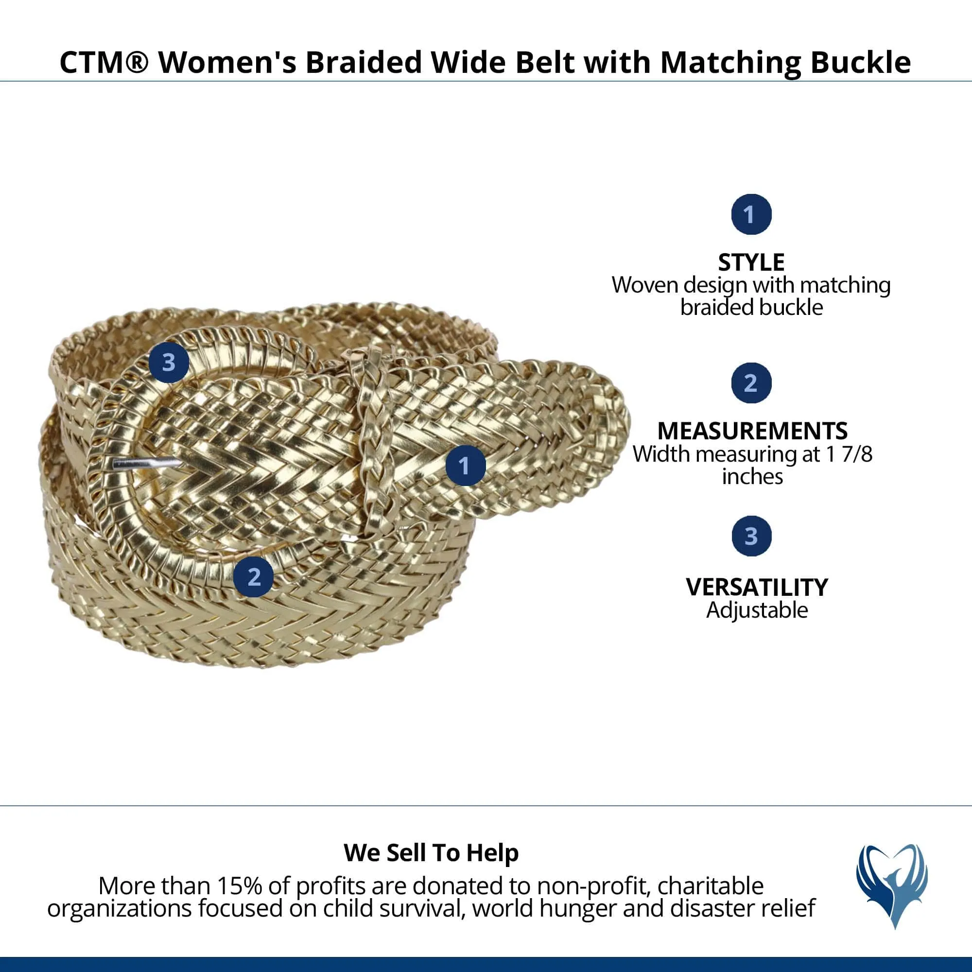 CTM® Women's Braided Wide Belt with Matching Buckle