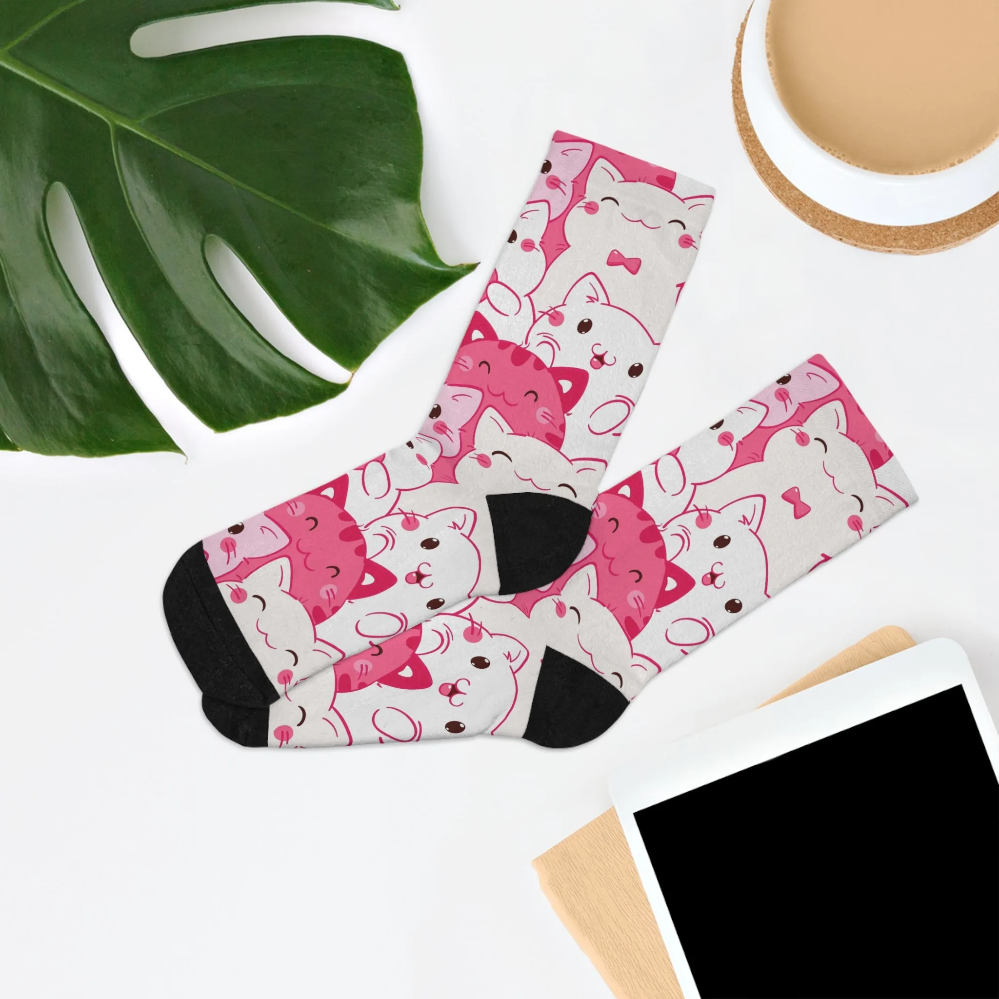 Cute Cat Patterned Recycled Poly Socks, Eco-Friendly Gift, Cozy Homewear, Whimsical Cat Lover Socks, Fun Fashion Accessory, Pet Lover Gift