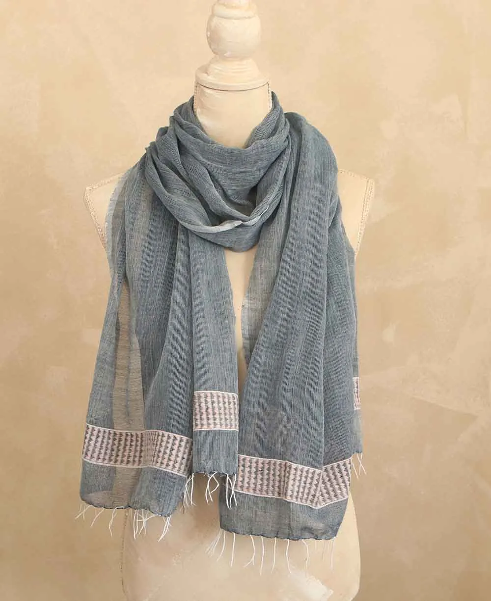 Fair Trade Geo-Weave Scarf in Steel Blue, Ethiopia