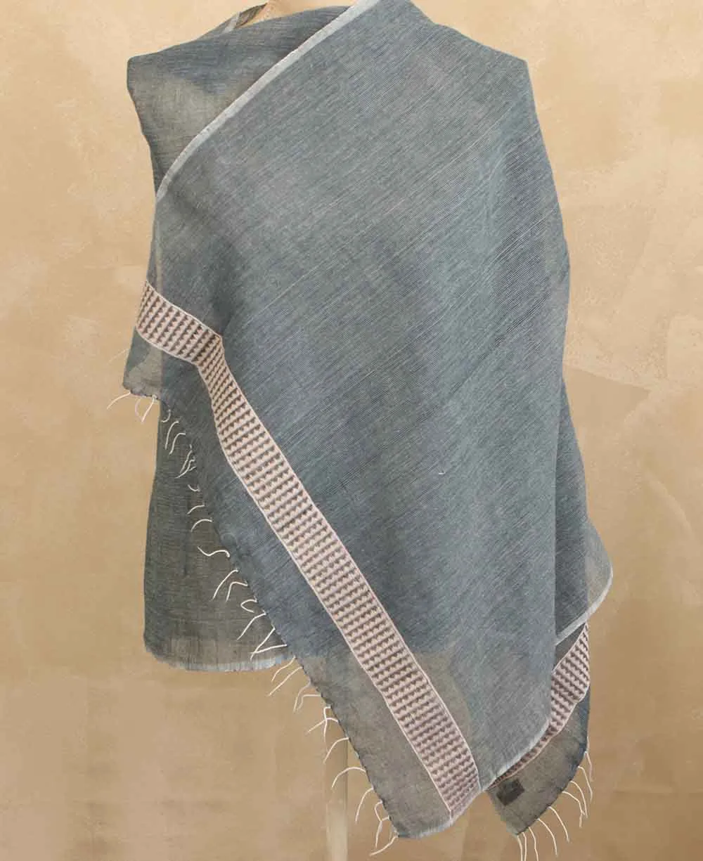 Fair Trade Geo-Weave Scarf in Steel Blue, Ethiopia