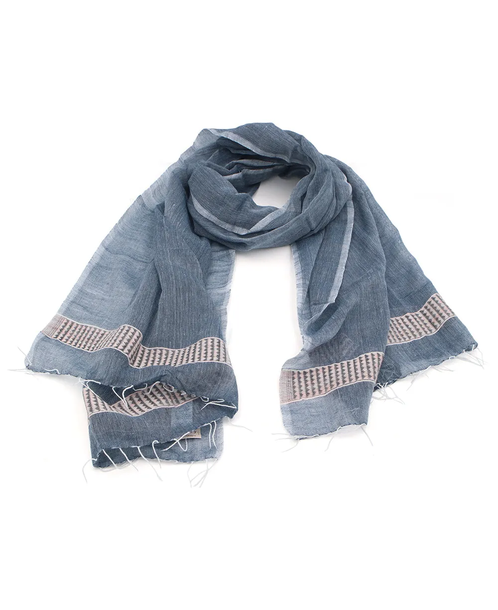 Fair Trade Geo-Weave Scarf in Steel Blue, Ethiopia