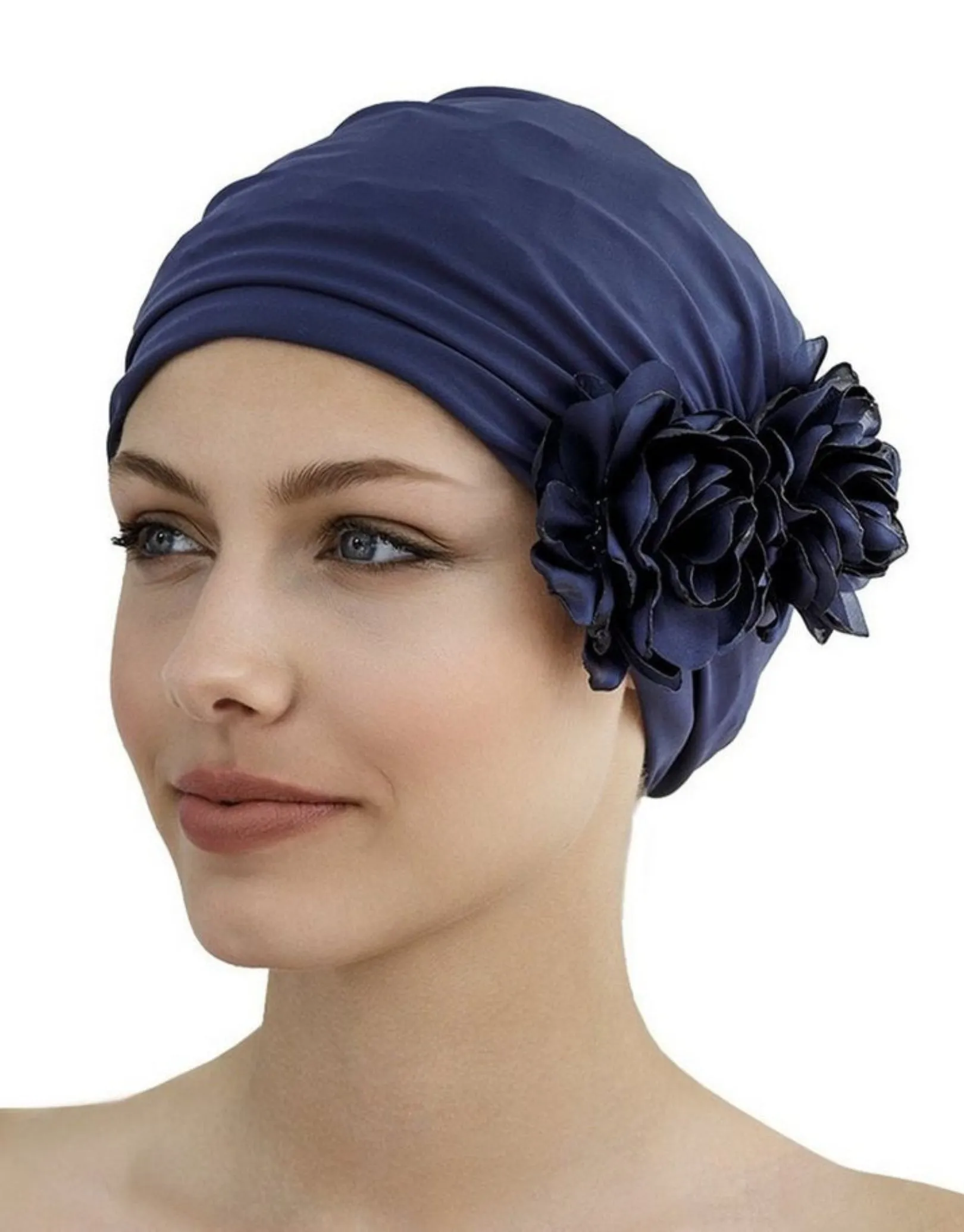 Flower Fabric Swim Cap - Navy