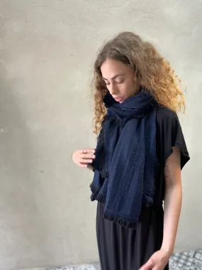 Fringe Scarf -  Navy