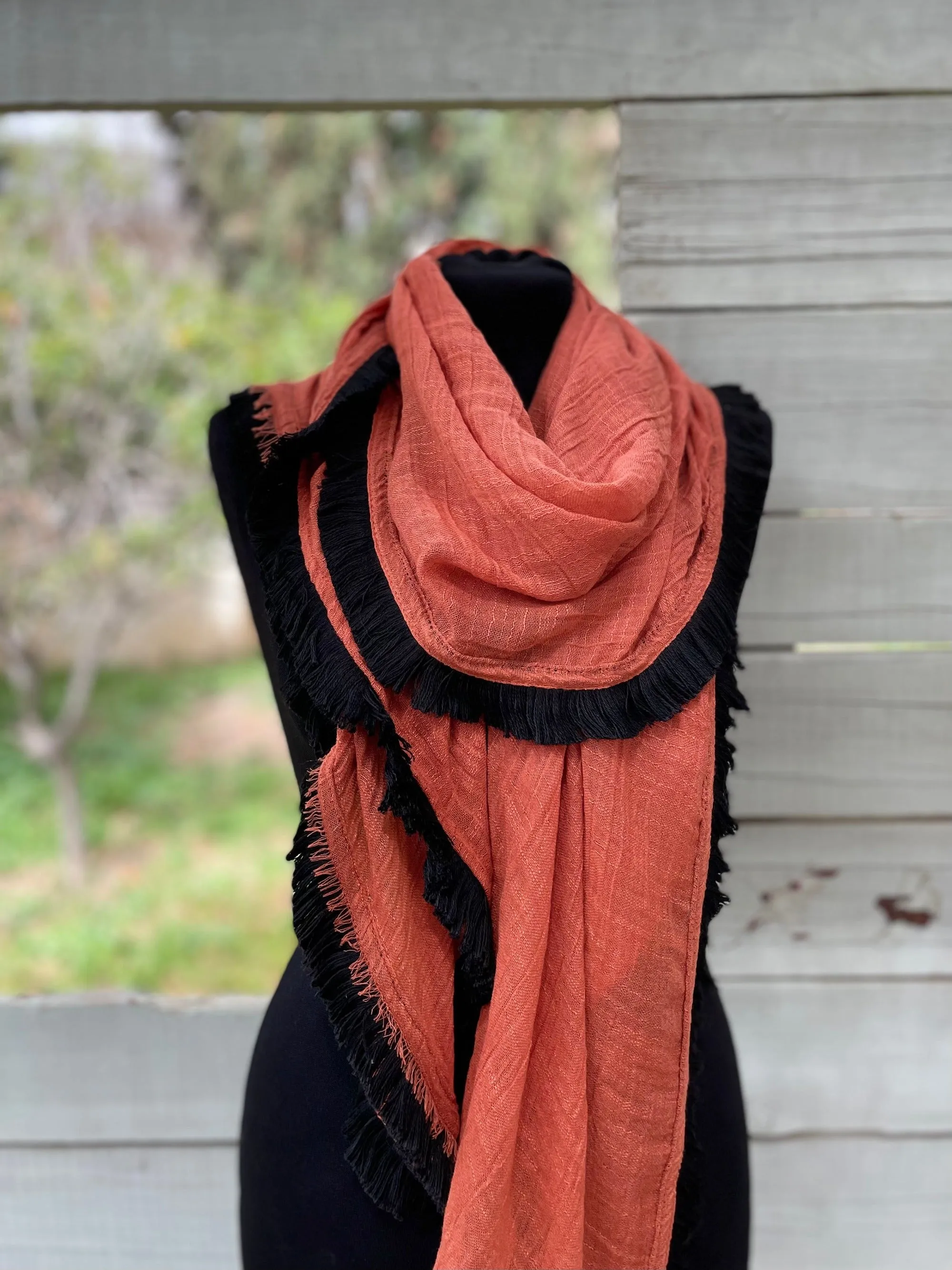 Fringe Scarf -  Tiger Orange