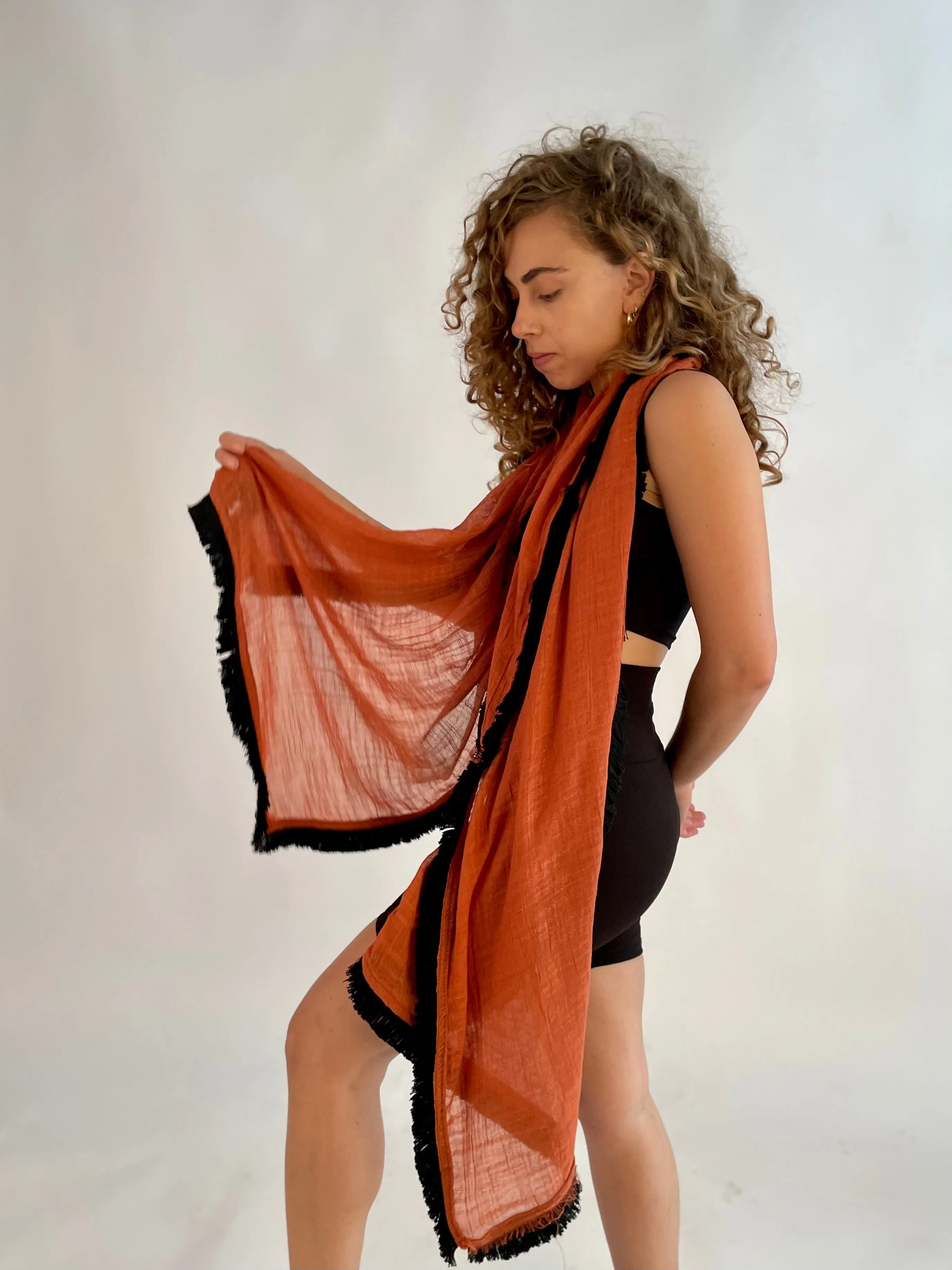 Fringe Scarf -  Tiger Orange