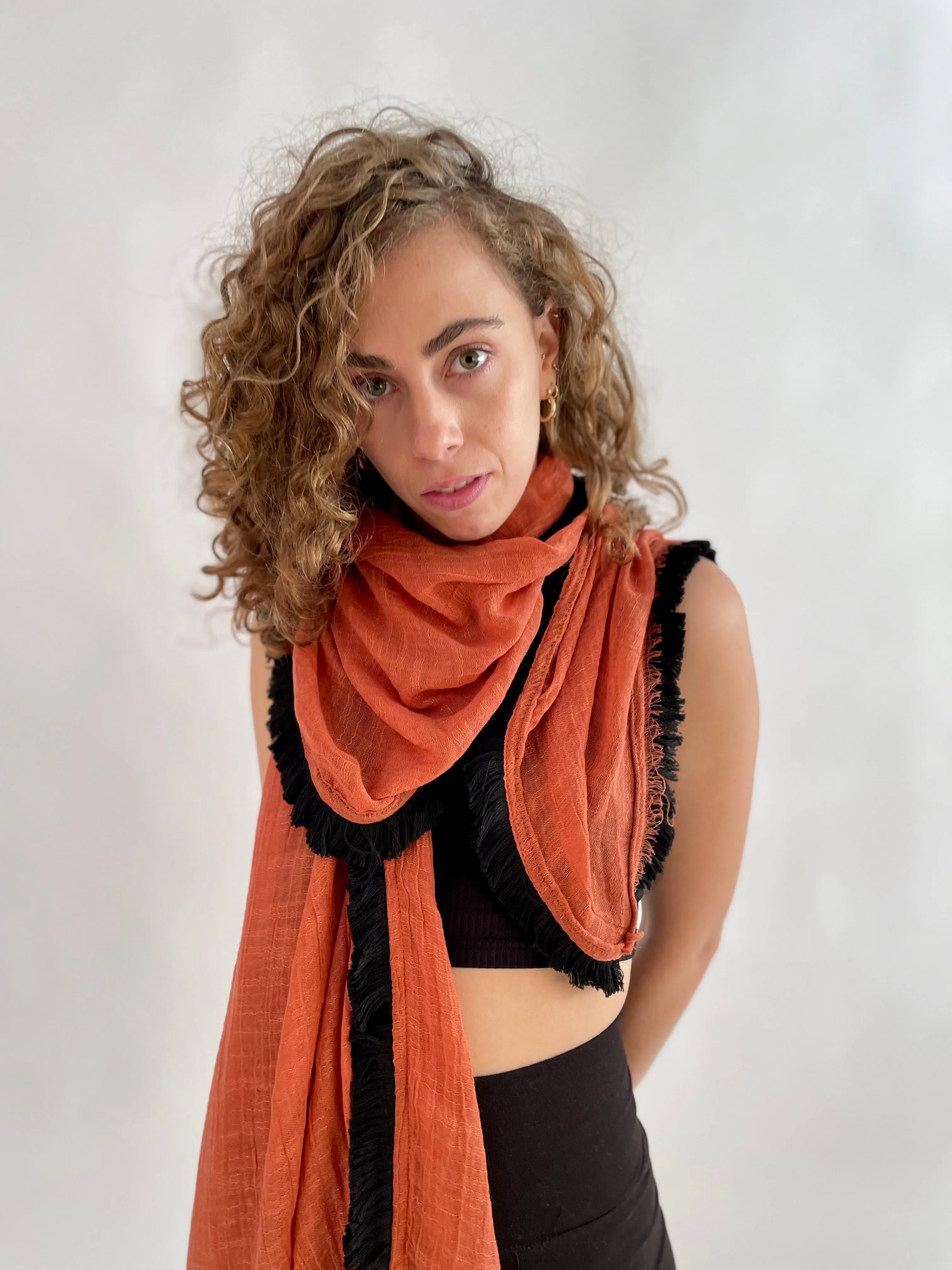 Fringe Scarf -  Tiger Orange