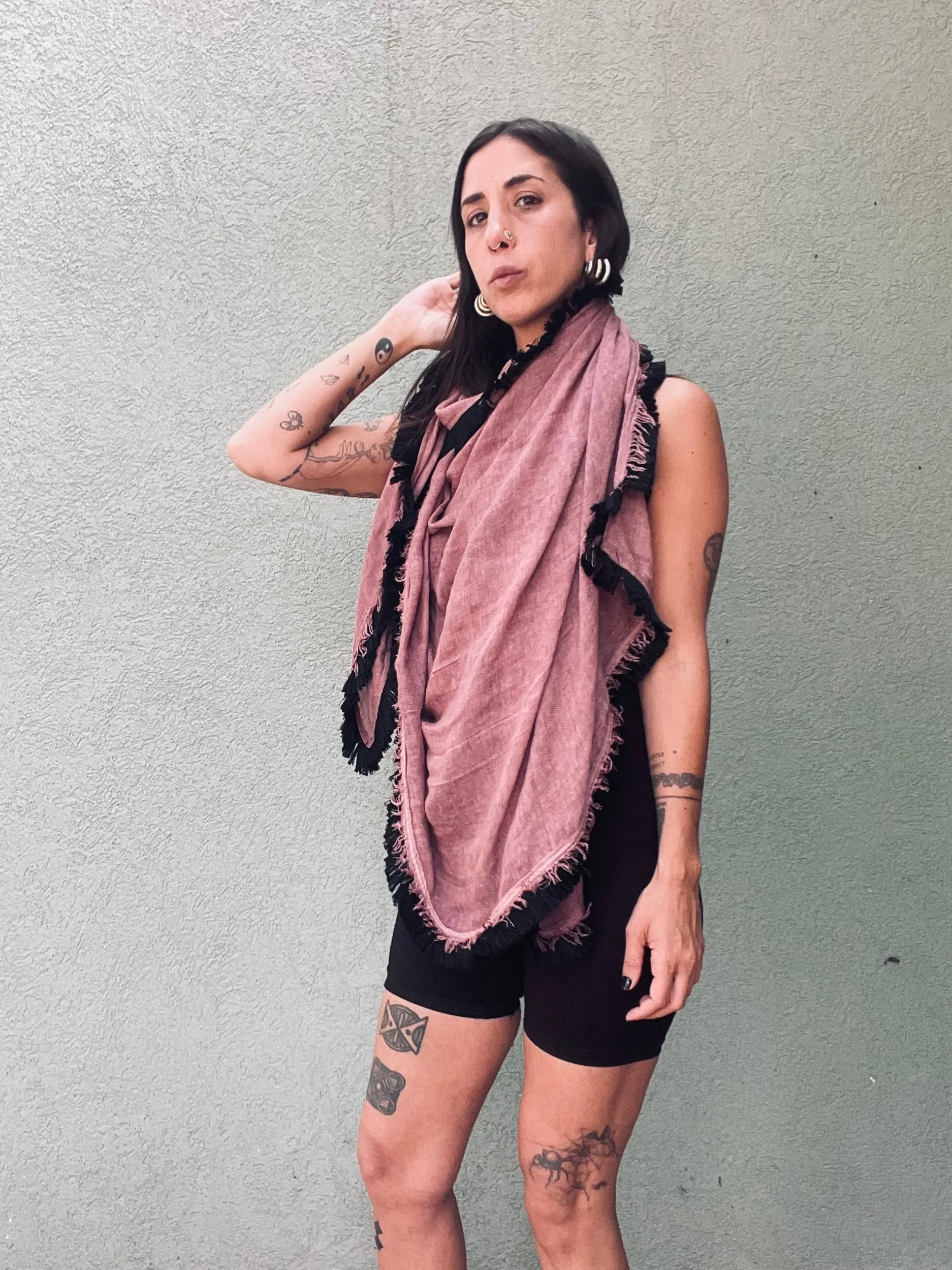 Huge Fringed Scarf - Rosewood pink