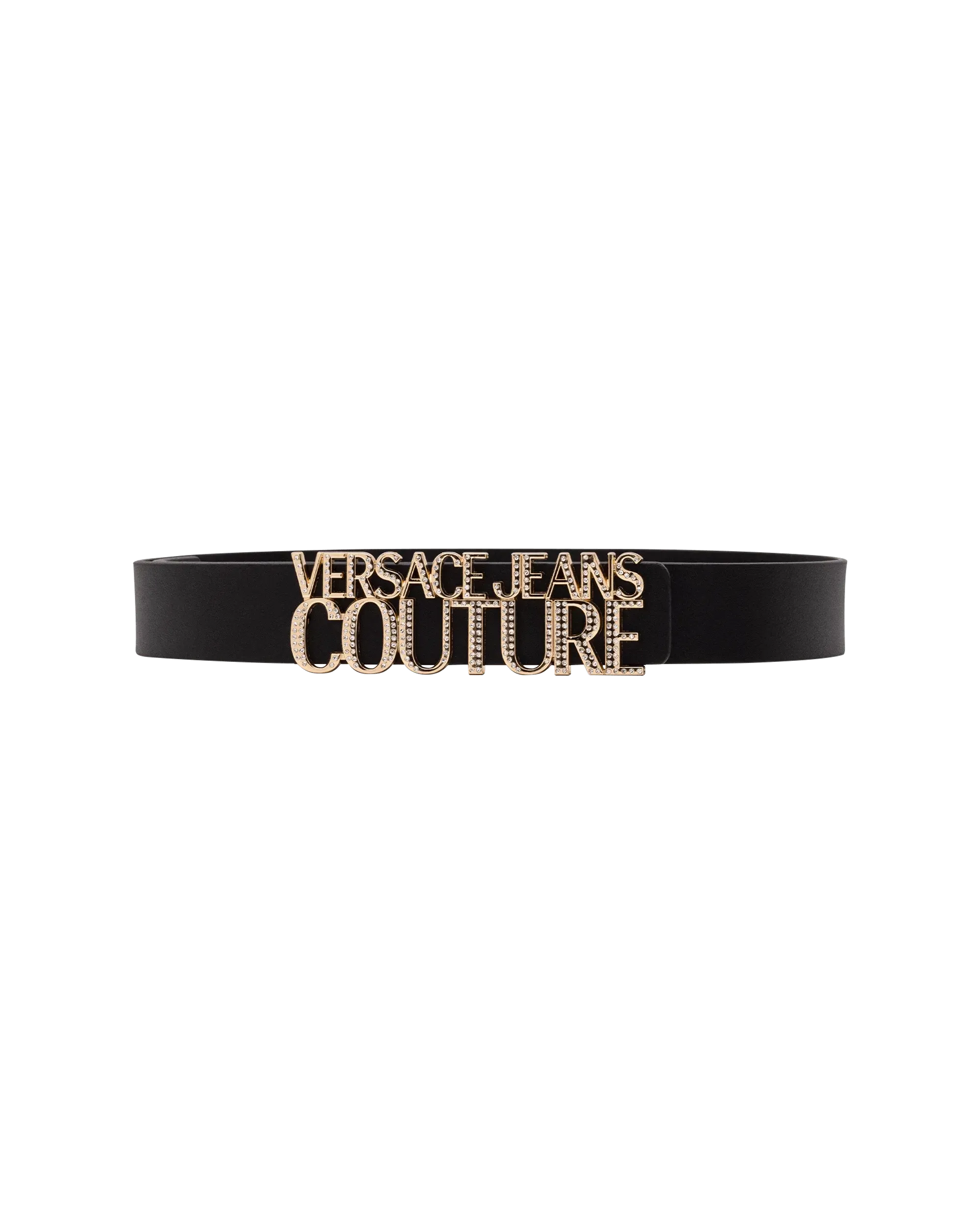 Leather Belt With Crystal Detailed Logo