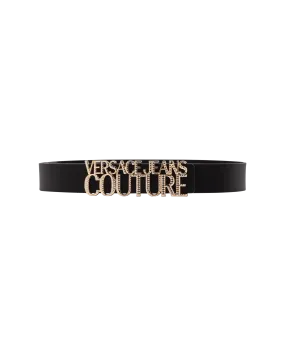 Leather Belt With Crystal Detailed Logo