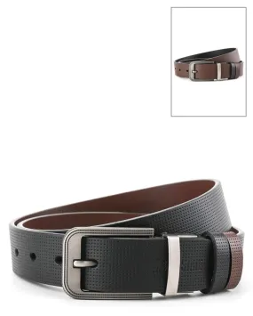 Matte Modern Pin Buckle Reversible Top Grain Leather Belt - Black Brown