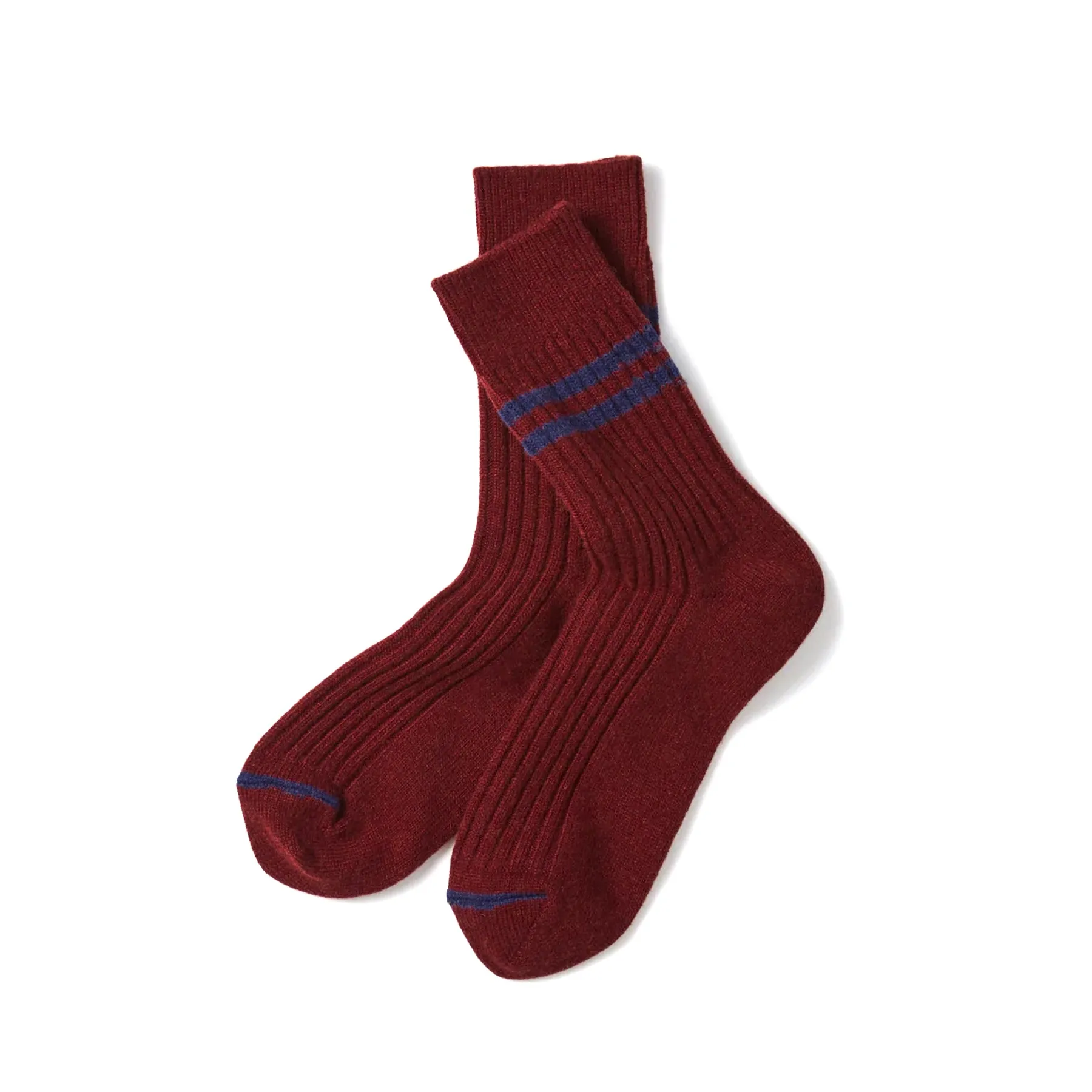 Merino Lambswool Stripe Socks - Maroon/Navy