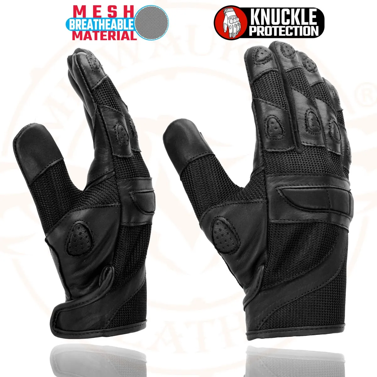 Milwaukee Leather SH802 Women's Black Leather and Mesh Racing Motorcycle Gloves w/ Padded Fingers