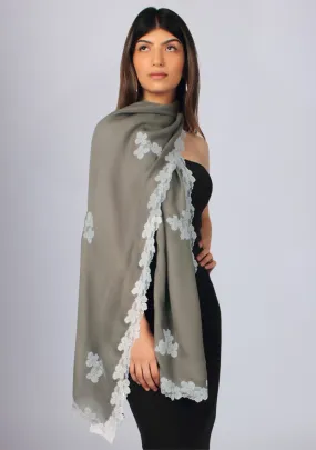 Mousse Modal Scarf with Gold Leaf Lace Appliqués and Border