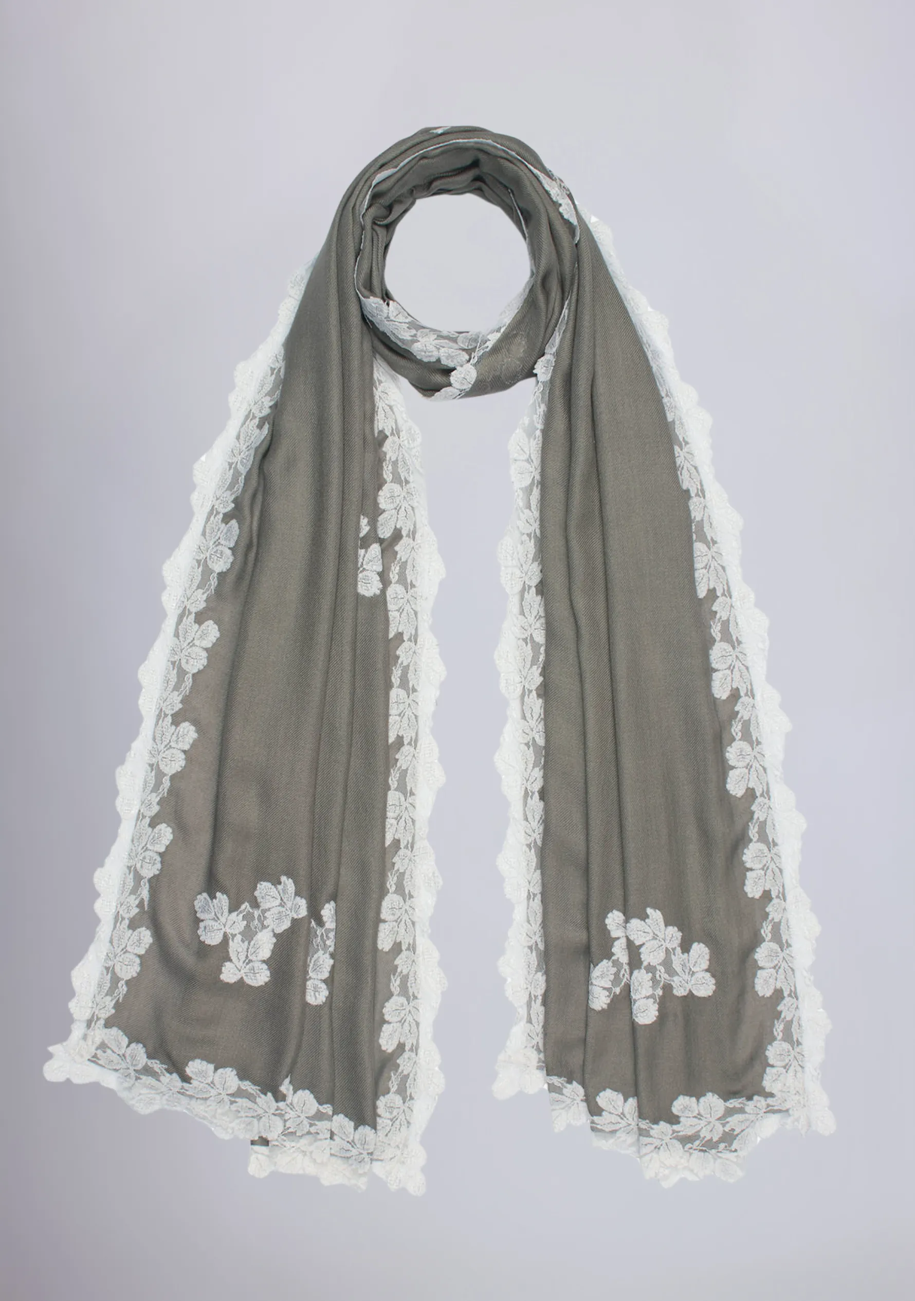 Mousse Modal Scarf with Gold Leaf Lace Appliqués and Border